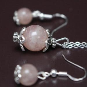 Wellness-House | Strawberry Quartz Ketting en Oorbellen Set | Handgemaakt | Uniek geschenk | Sieraden Set | Dames | Zen